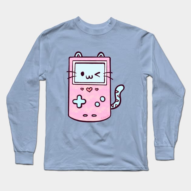 Game Boy Cat Long Sleeve T-Shirt by Sketchy